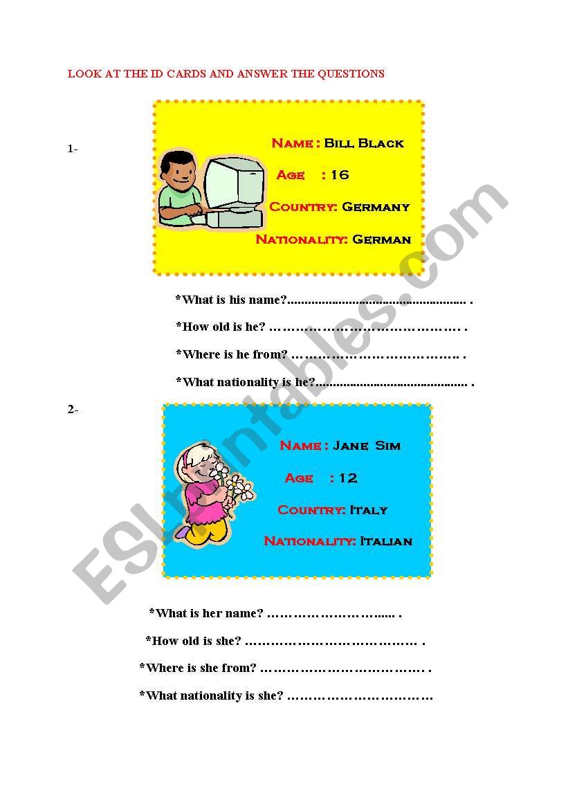 id cards worksheet