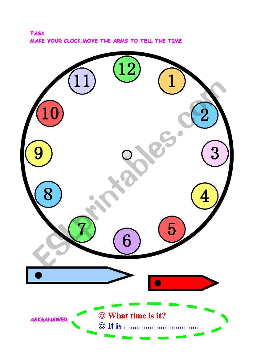 lets make a clock esl worksheet by nilce