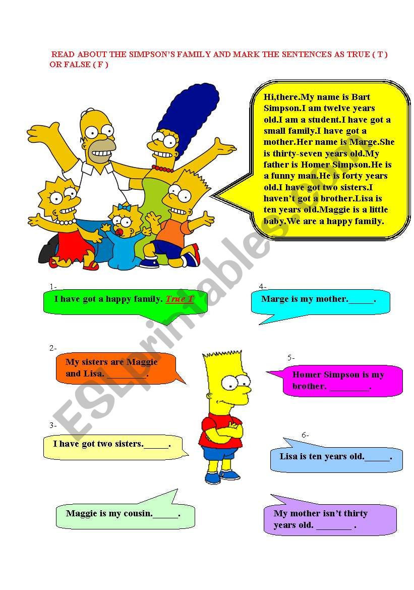 The Simpsons worksheet