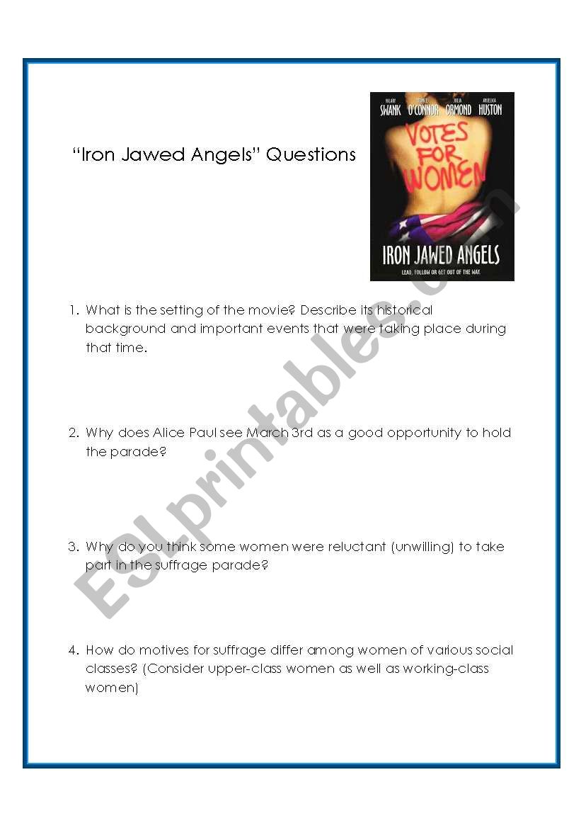 Iron Jawed Angels Questions worksheet