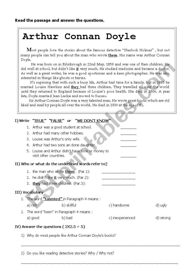 reading Comprehension worksheet