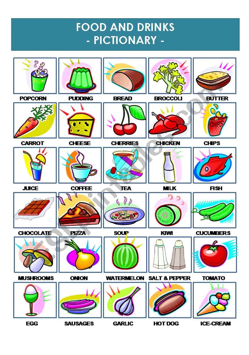 FOOD AND DRINKS PICTIONARY worksheet