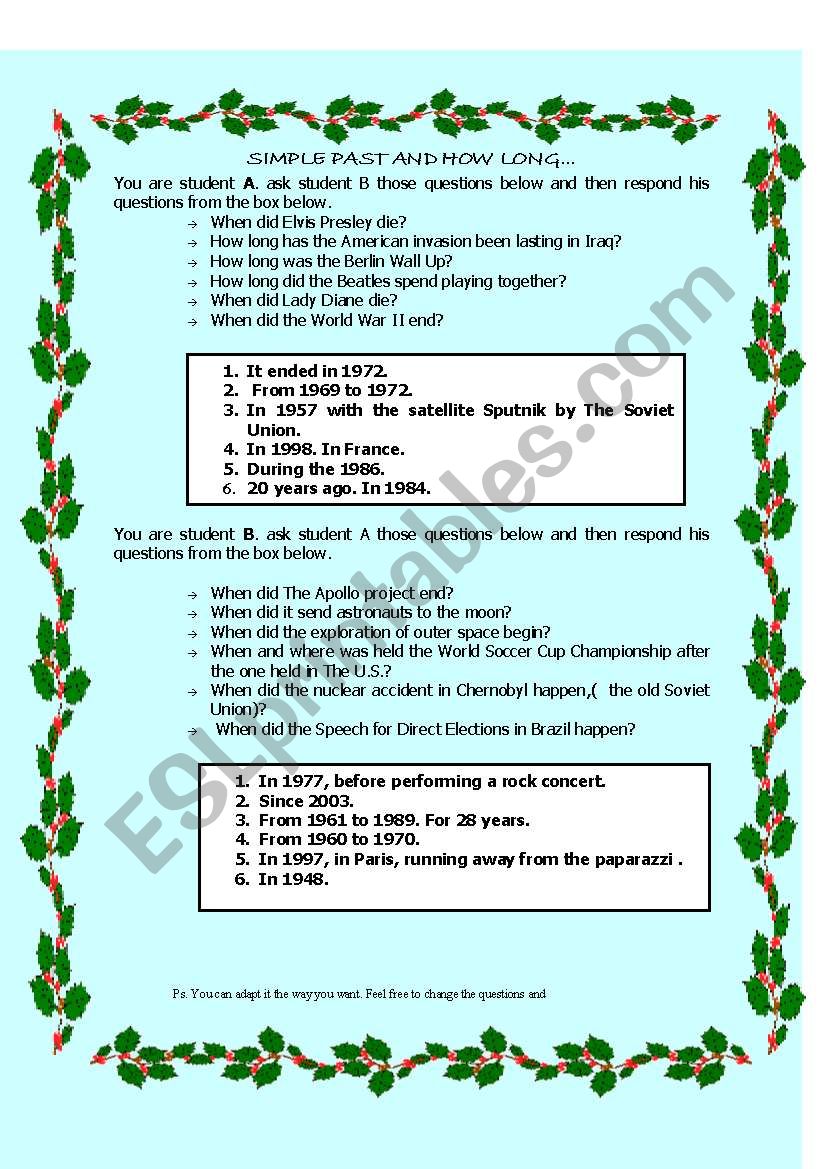 simple past and how long worksheet