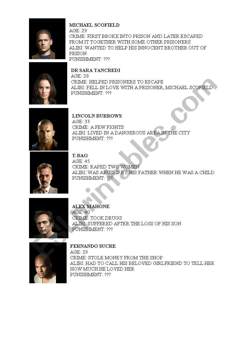 Prison Break - WhoÂ´s guilty? worksheet