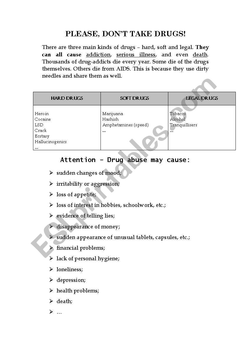 Drug Abuse worksheet