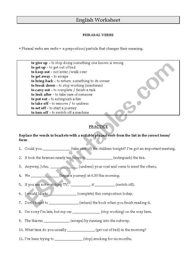 Phrasal Verbs worksheet