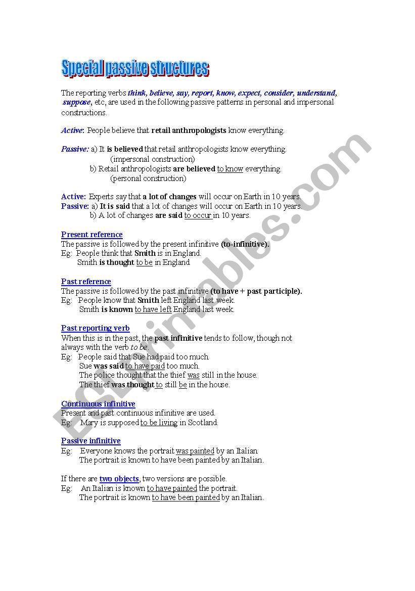 Special Passive Structures worksheet