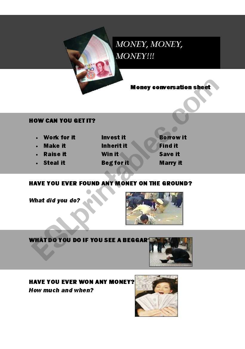 Money Conversation Sheet worksheet