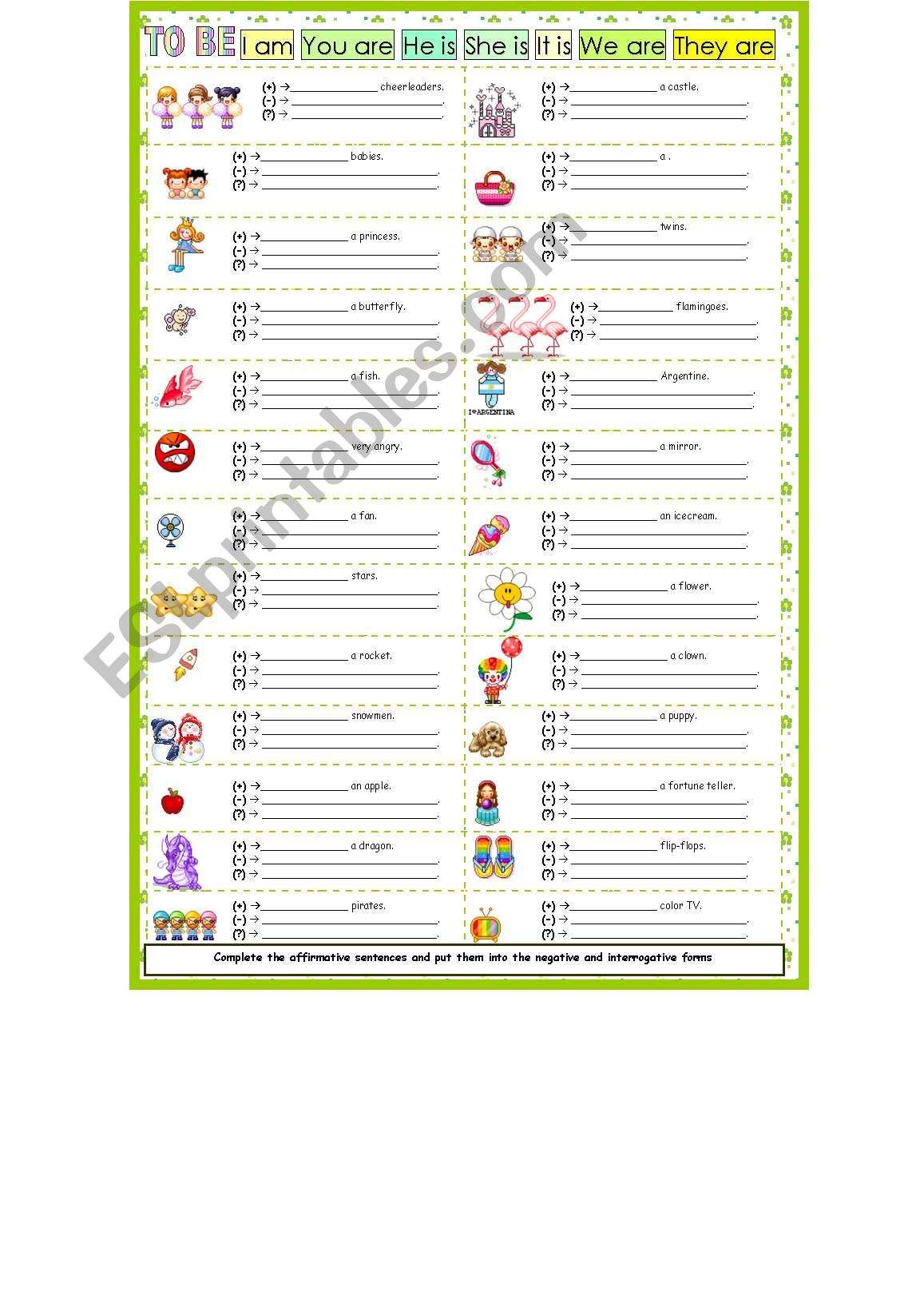 Verb to be - affirmative, negative and interrogative forms practice