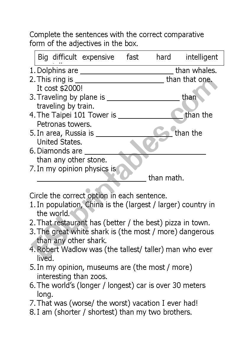 comparative worksheet