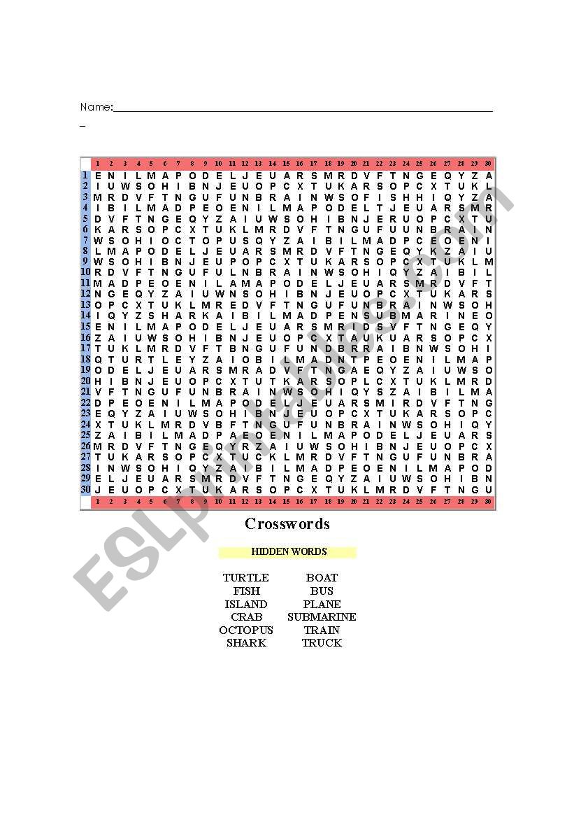 Crosswords from the sea worksheet