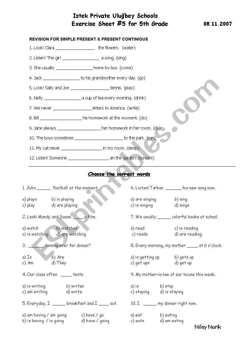 s.present and continous worksheet