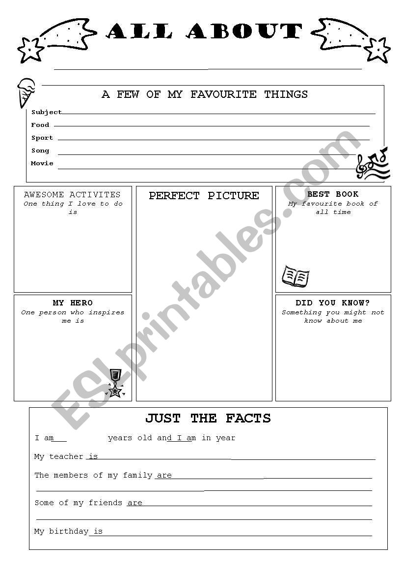 All About Me worksheet