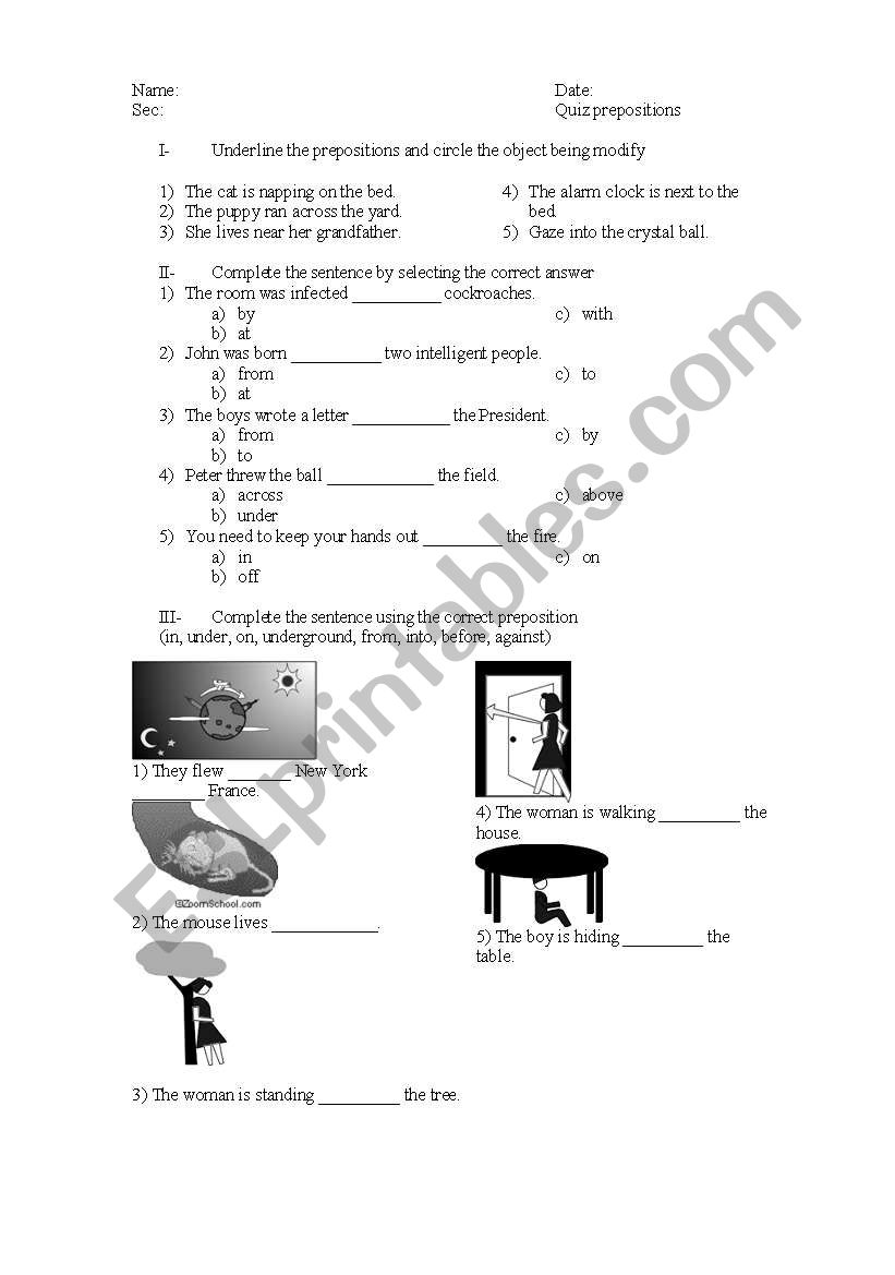 Prepositions worksheet
