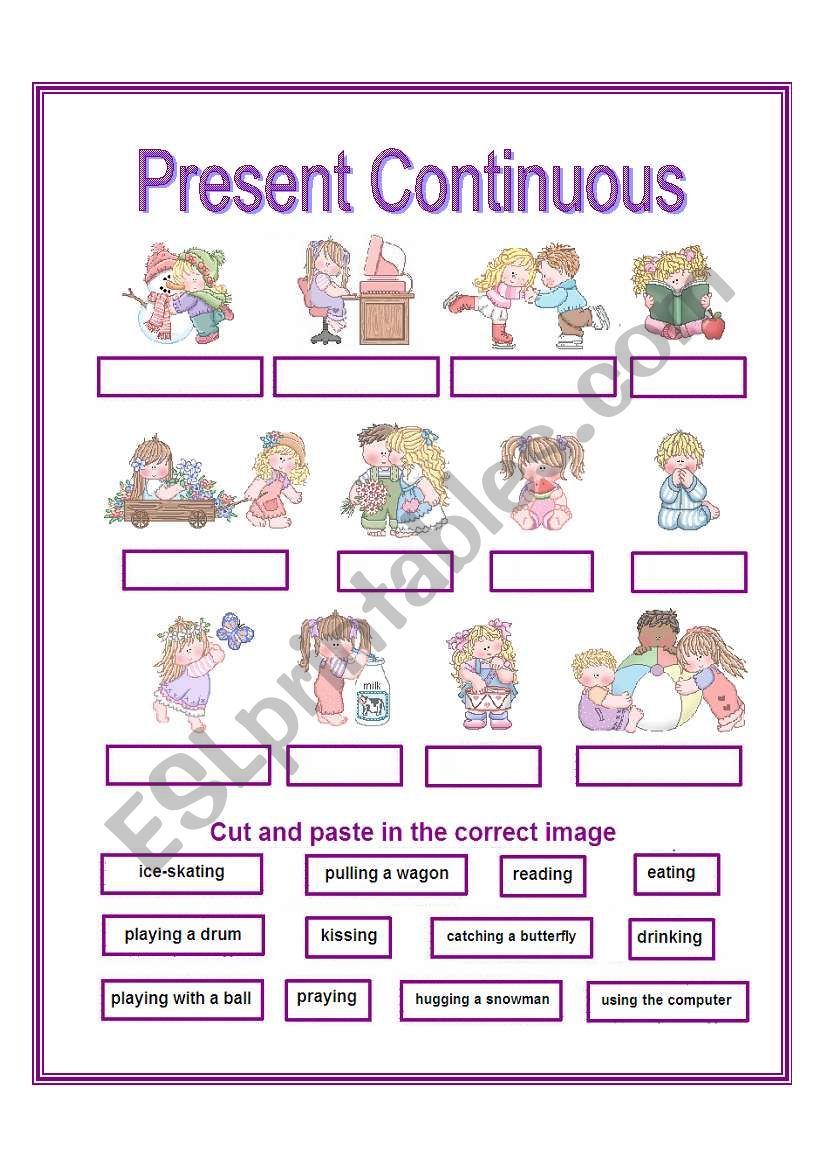 present continuous - cut and paste activity ELEMENTARY