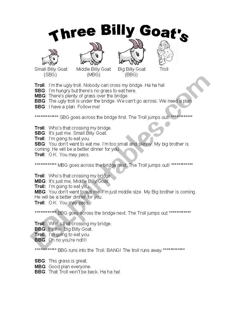 Three Billy Goats Drama worksheet