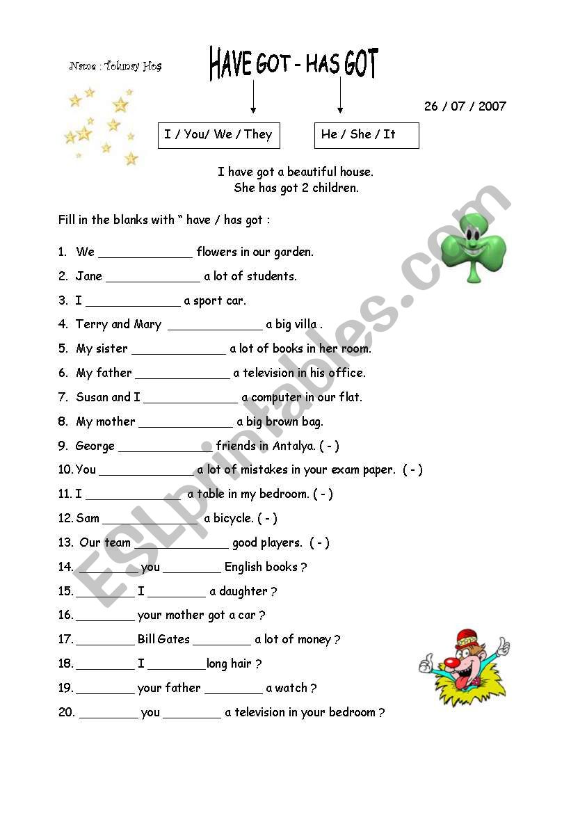 have got - has got worksheet