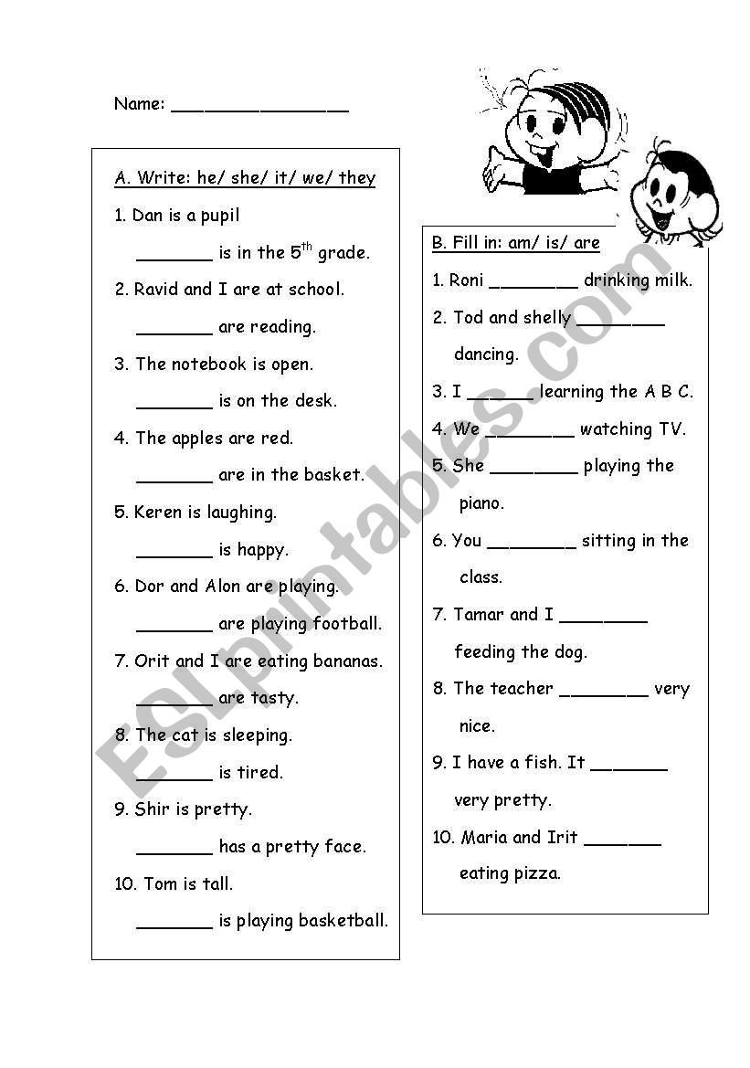 pronouns+ to be worksheet