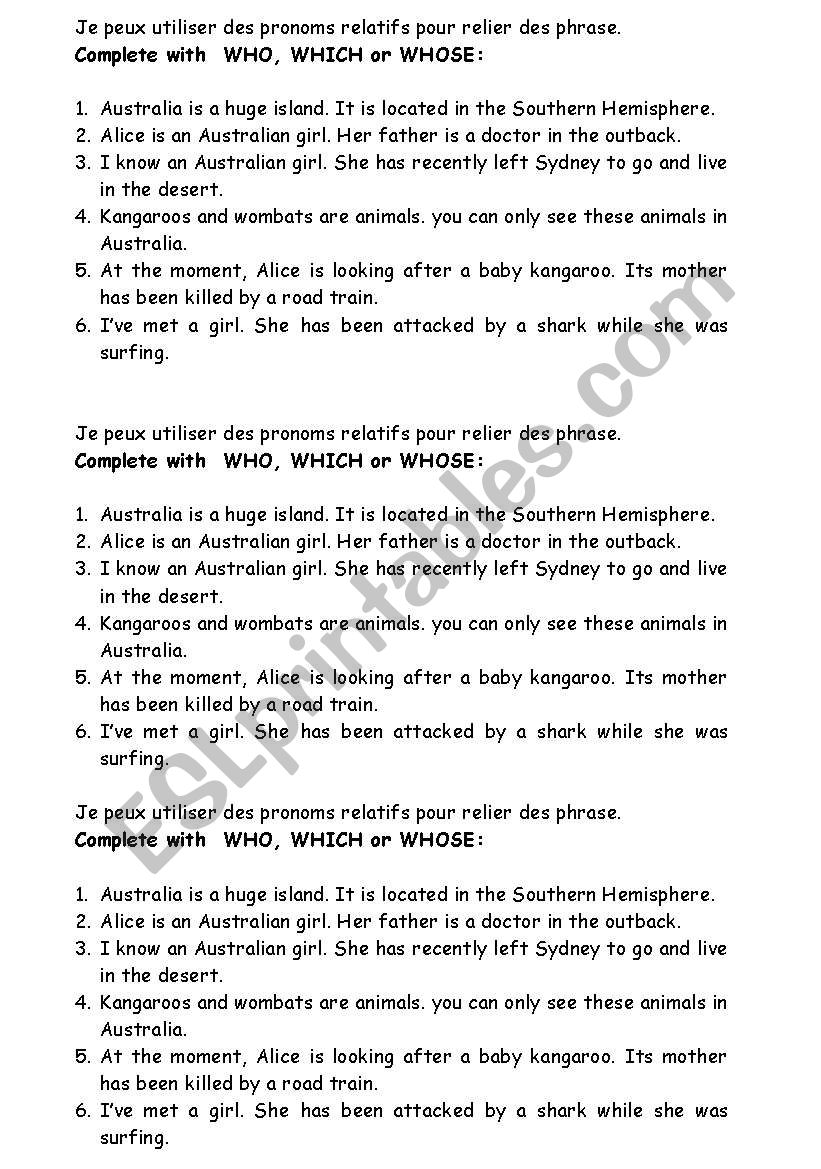 Relative pronouns worksheet