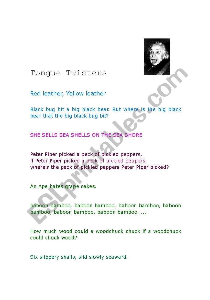 Tongue twisters worksheet