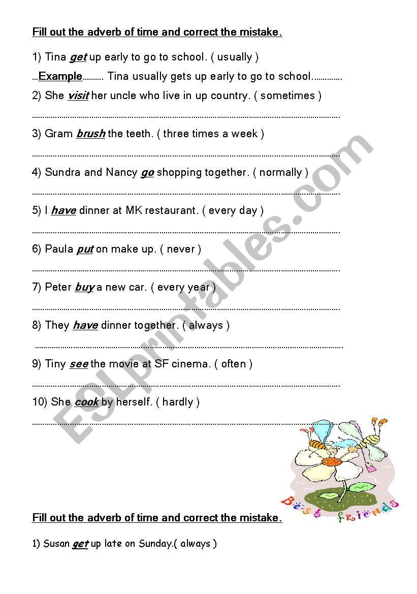 English Worksheets Adverb Of Time
