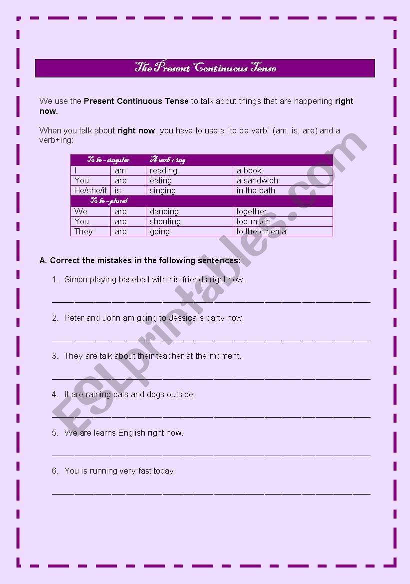 The Present Continuous Tense worksheet