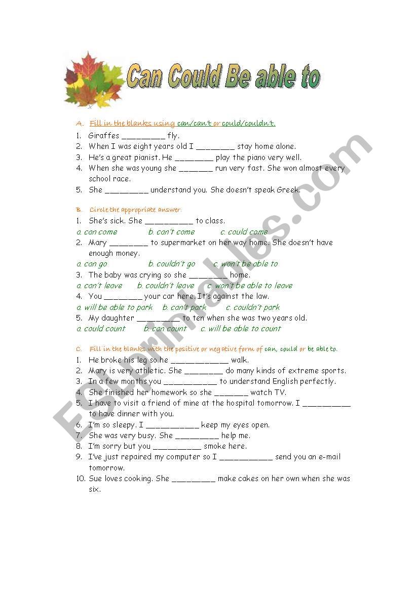 Can Could Be able to worksheet
