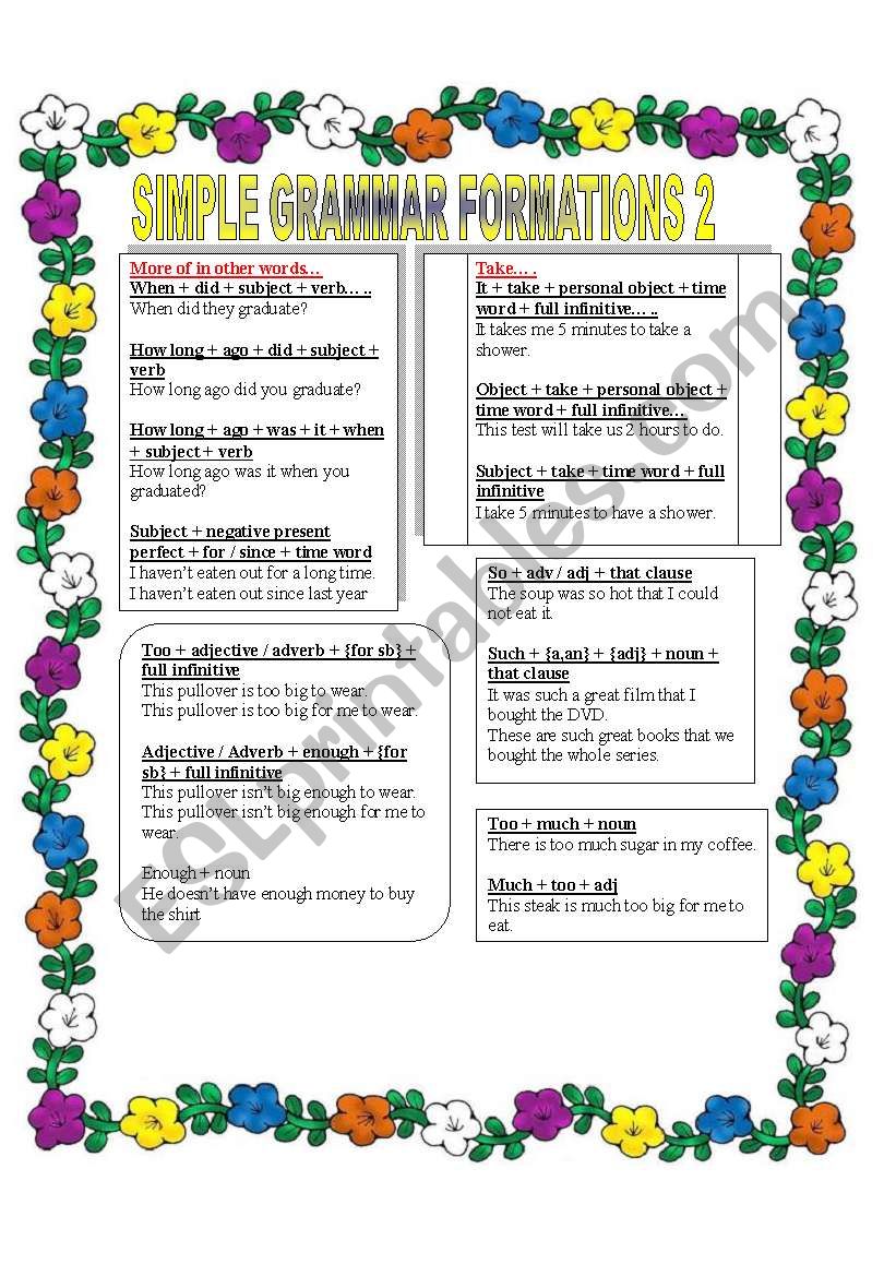 SIMPLE GRAMMAR FORMATIONS worksheet