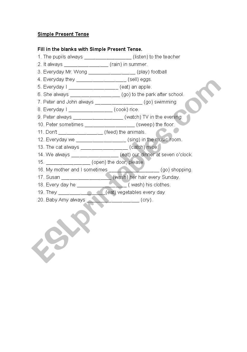 present tense worksheet