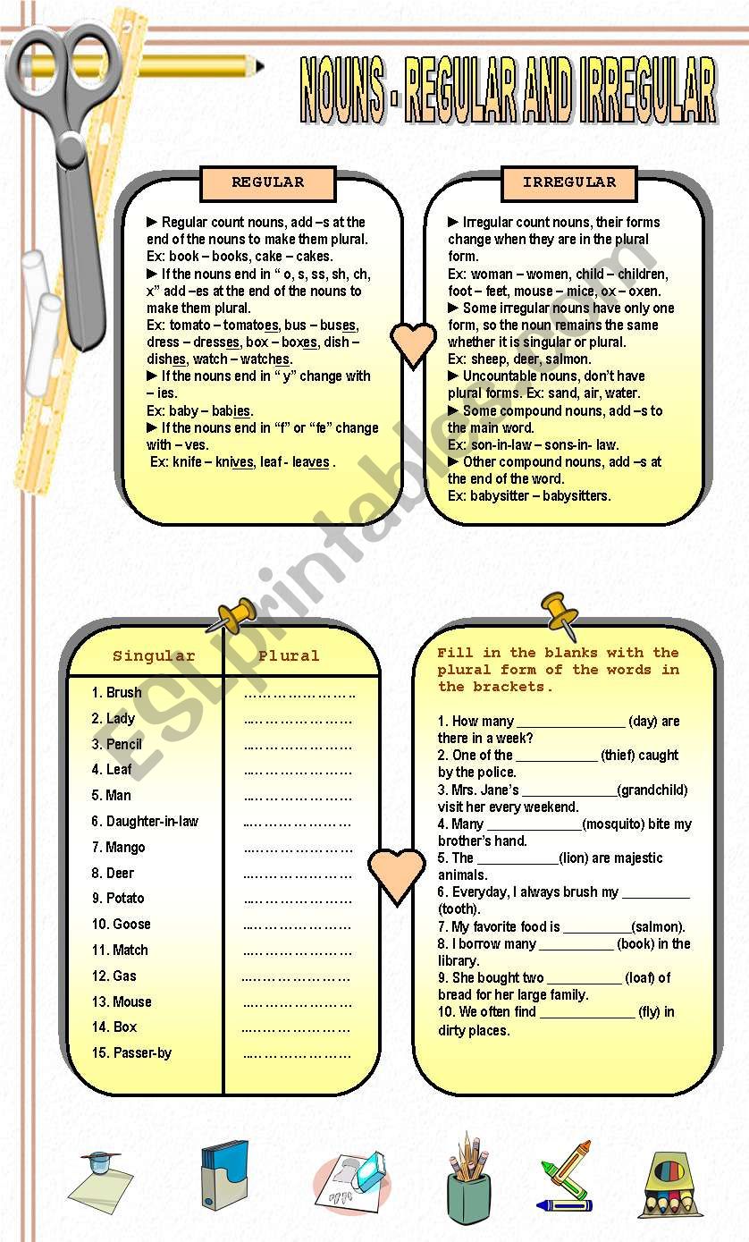 Nouns - regular and Irregular worksheet