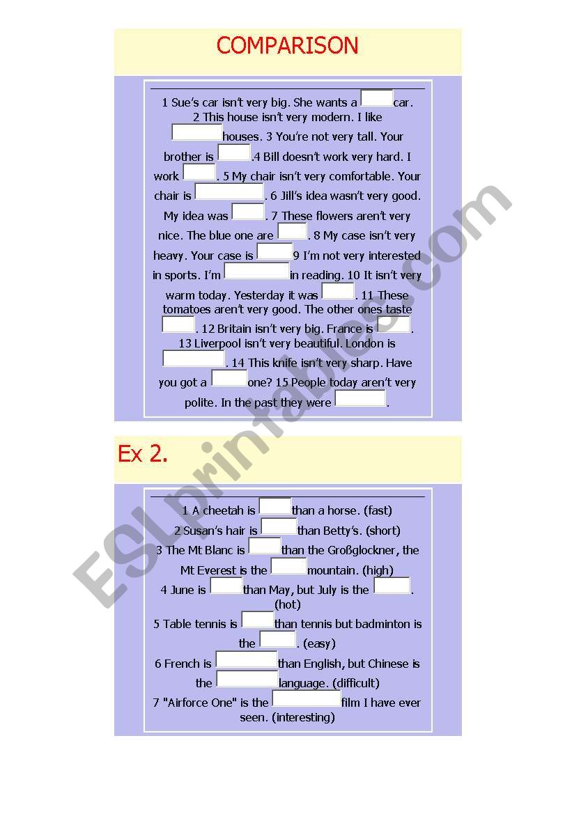 comparison worksheet