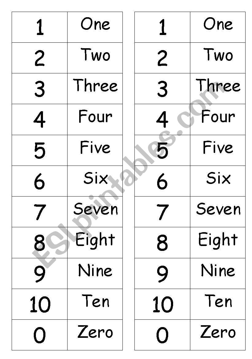 MEMORY GAME FOR NUMBERS worksheet