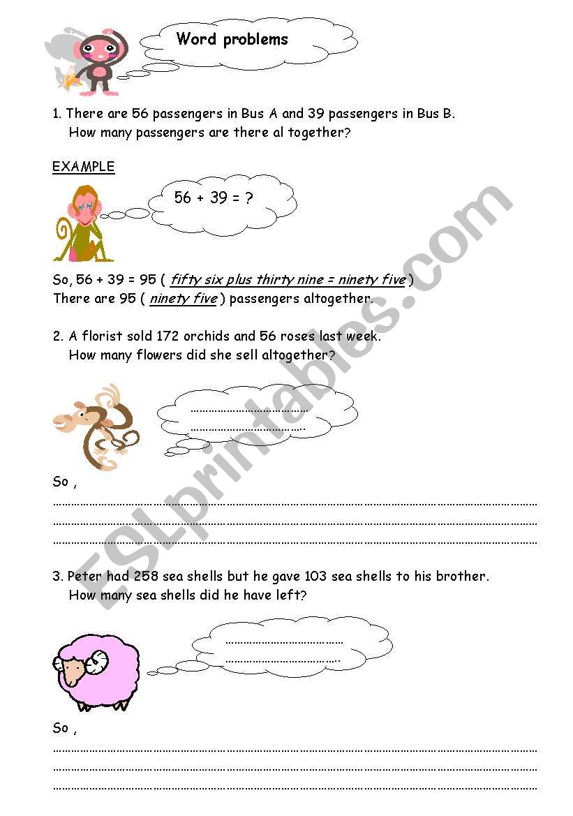 Number and words problem worksheet