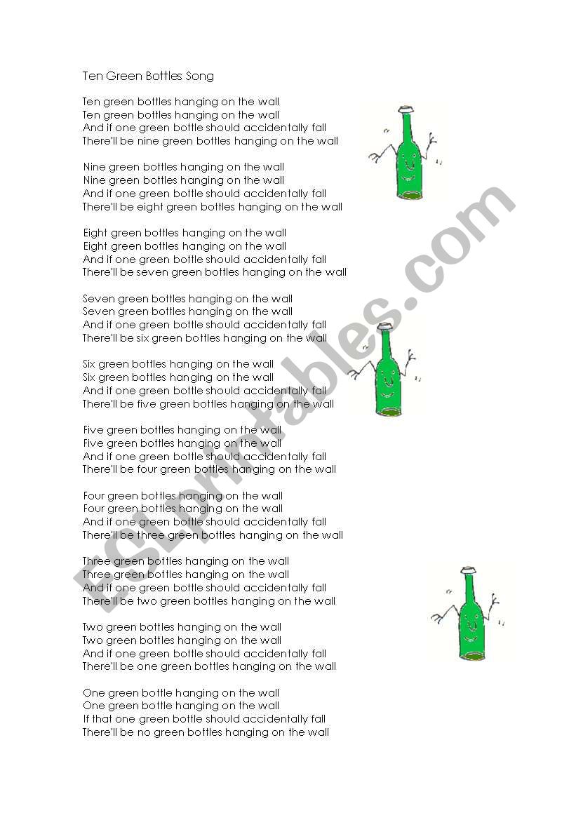 Ten Green Bottles worksheet