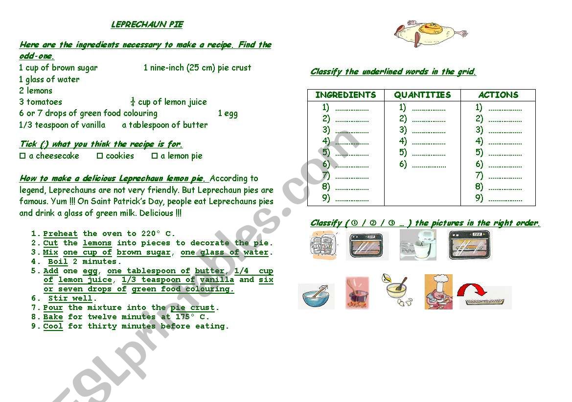 LEPRECHAUN PIE worksheet