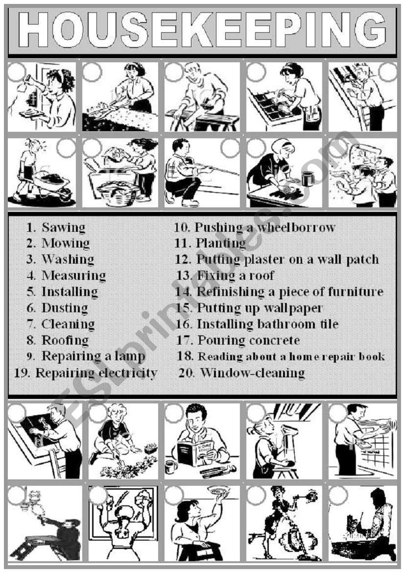 Vocabulary  :  Housekeeping worksheet