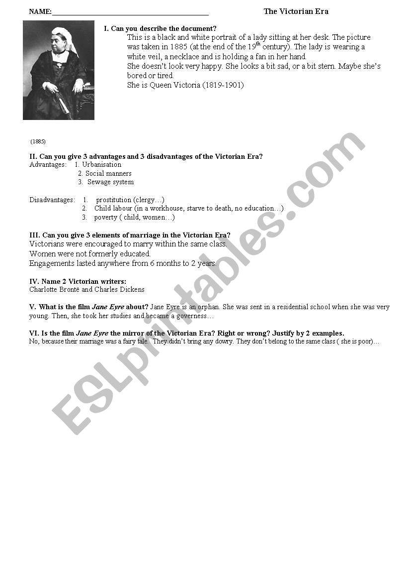 engish test victorian era worksheet