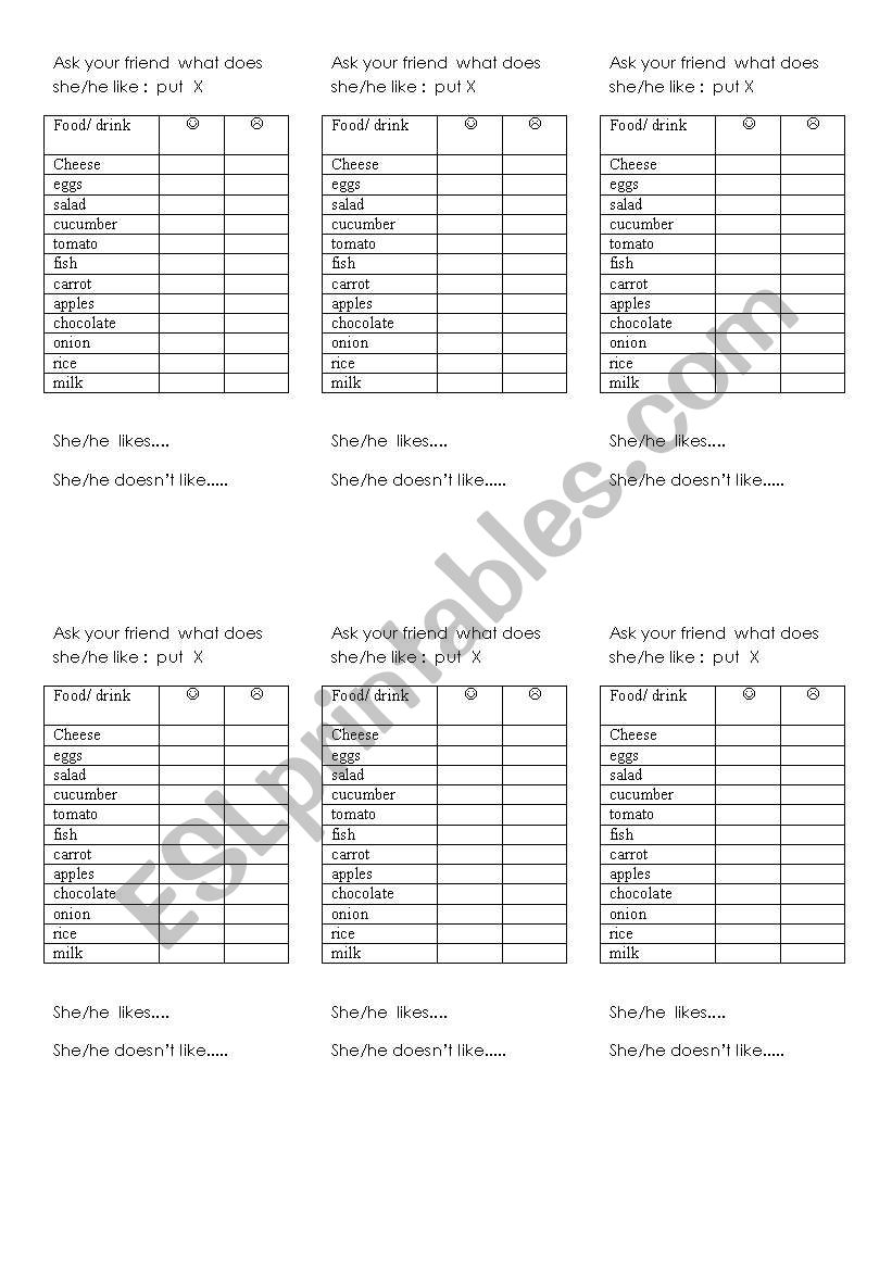 What do you like?  worksheet