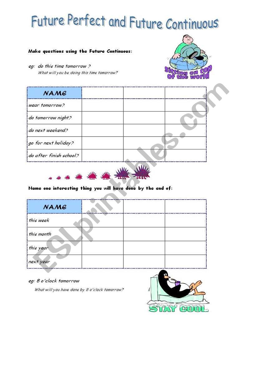 Future Continuous and Perfect worksheet