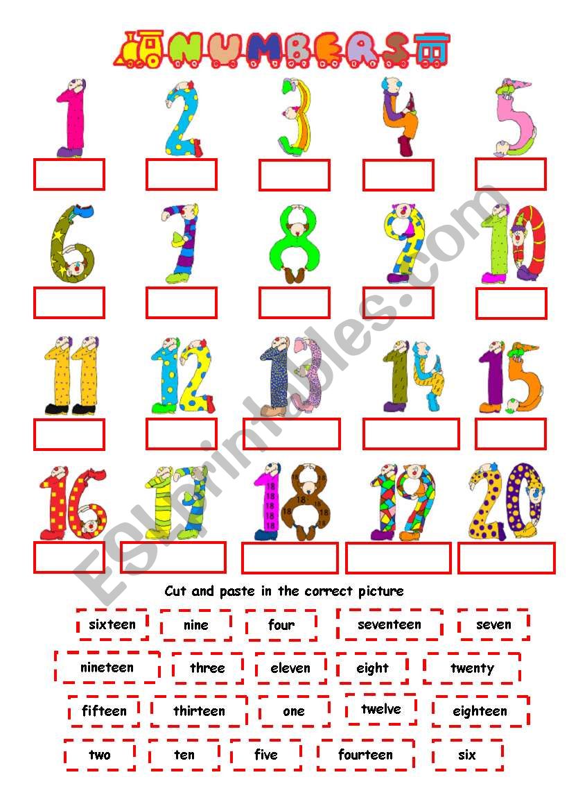 Numbers 1 20 In English Worksheets