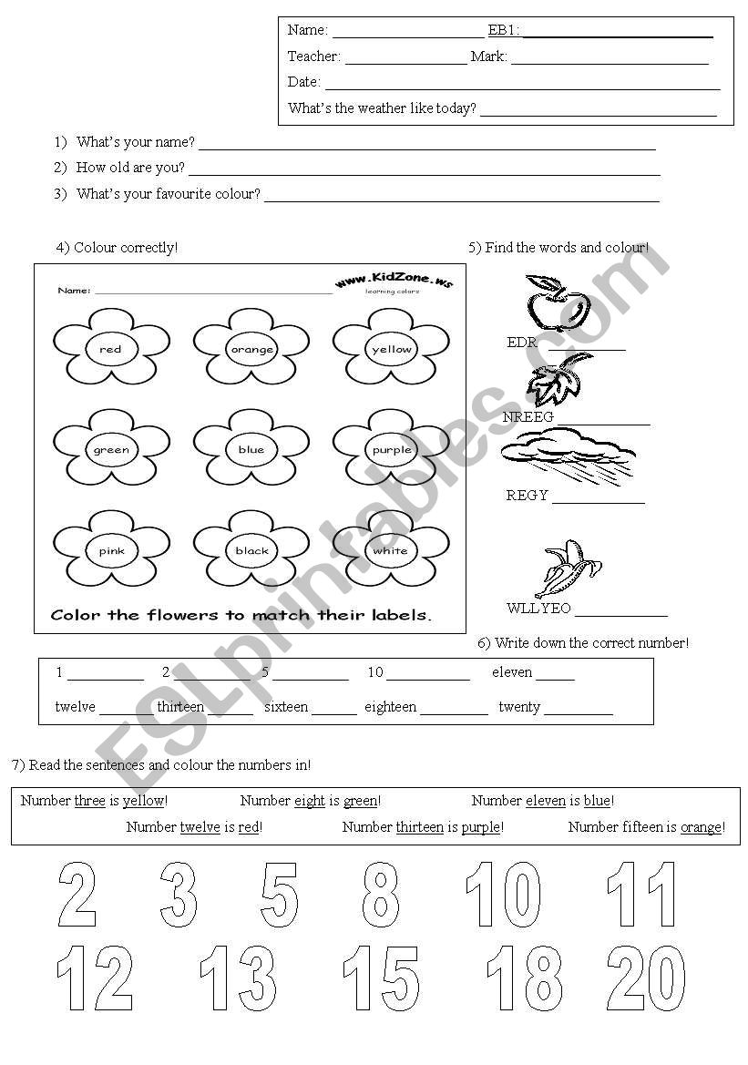 Colours worksheet