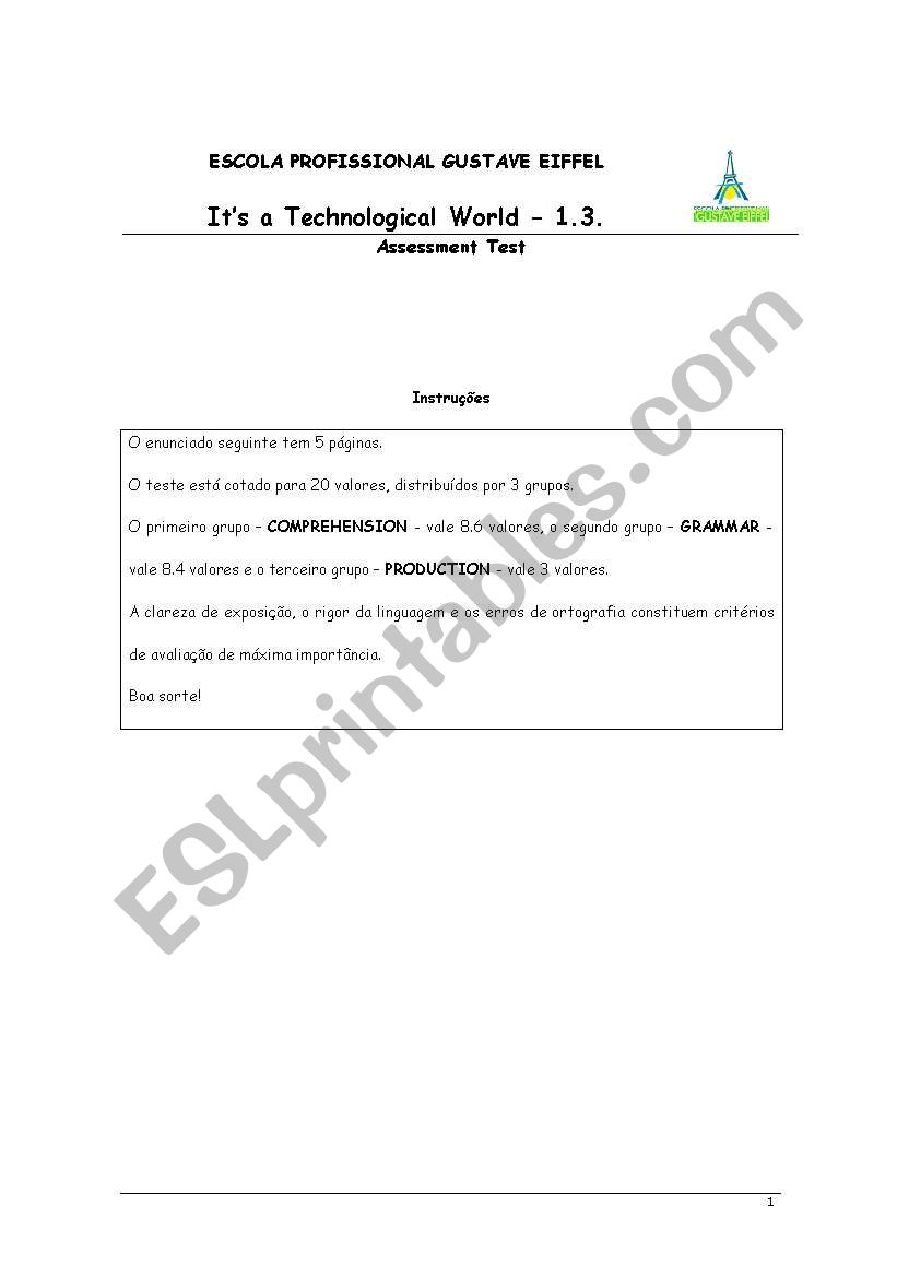 ItÂ´s a technological world worksheet