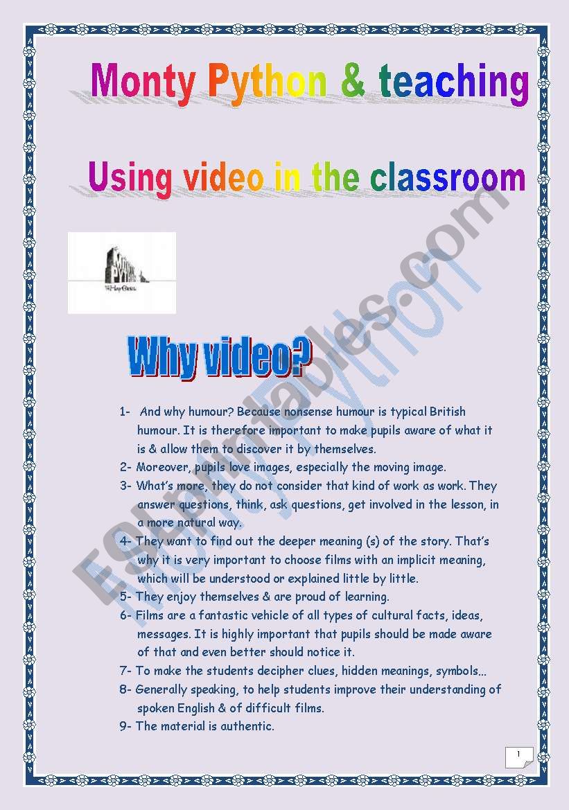 Monty Python & teaching, Using video in the classroom (4 pages)