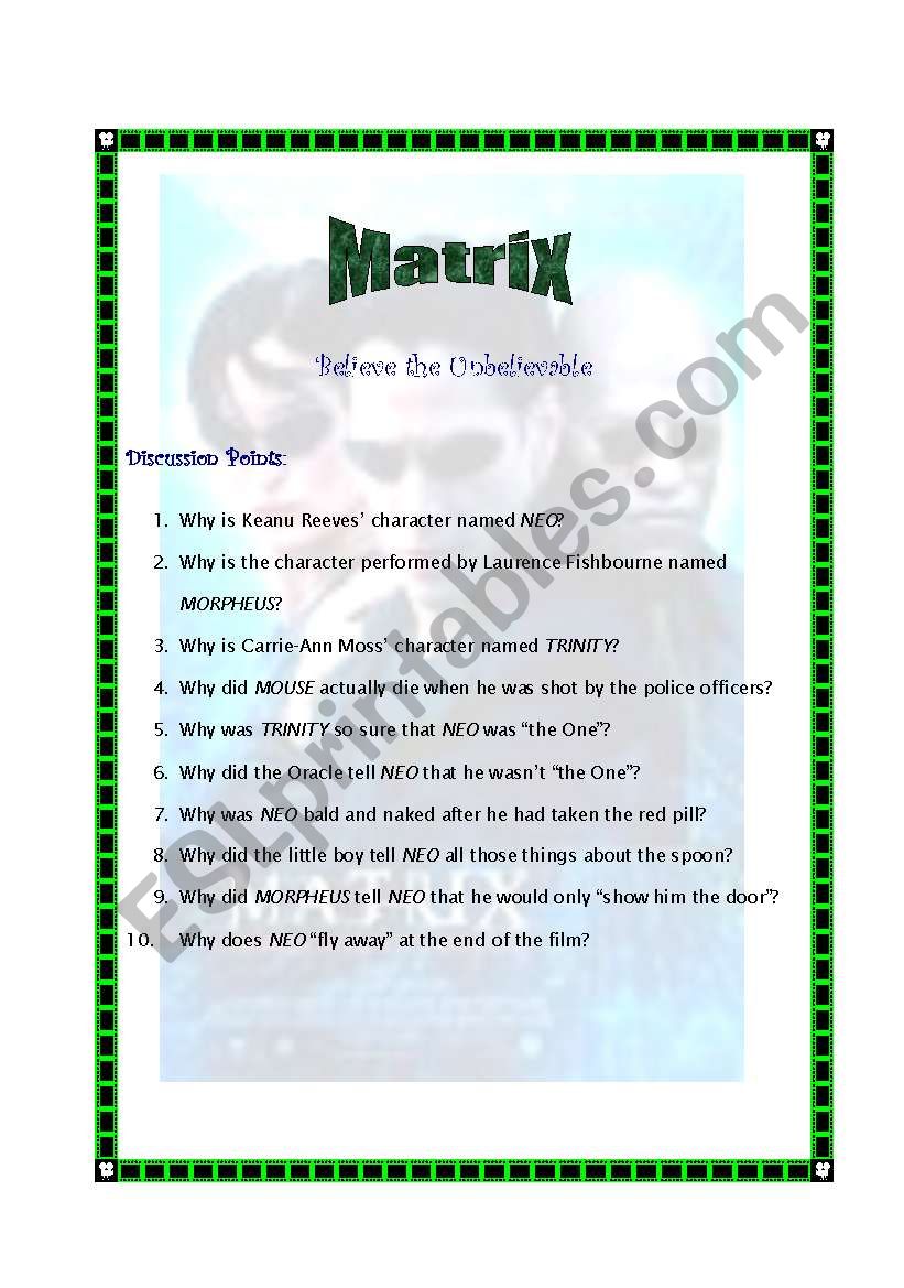 Matrix: discussion points worksheet