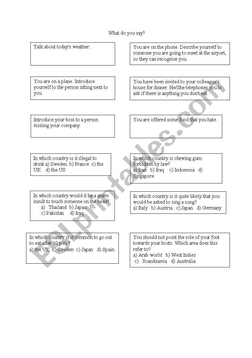 What do you say? worksheet