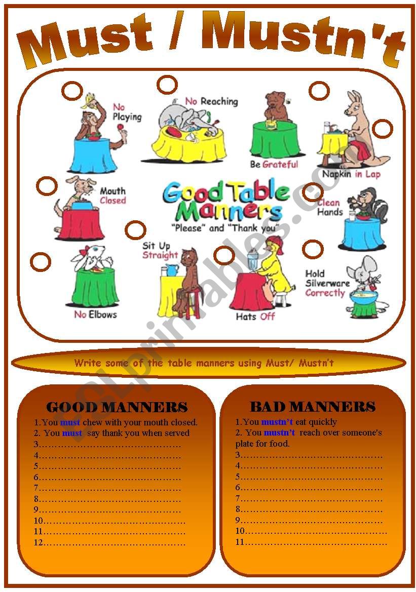 Modals :  Must  /  Mustnt worksheet