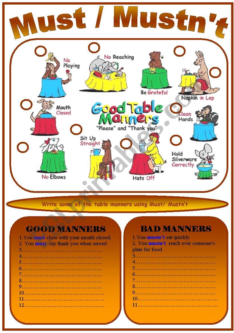 Modals :  Must  /  MustnÂ´t worksheet