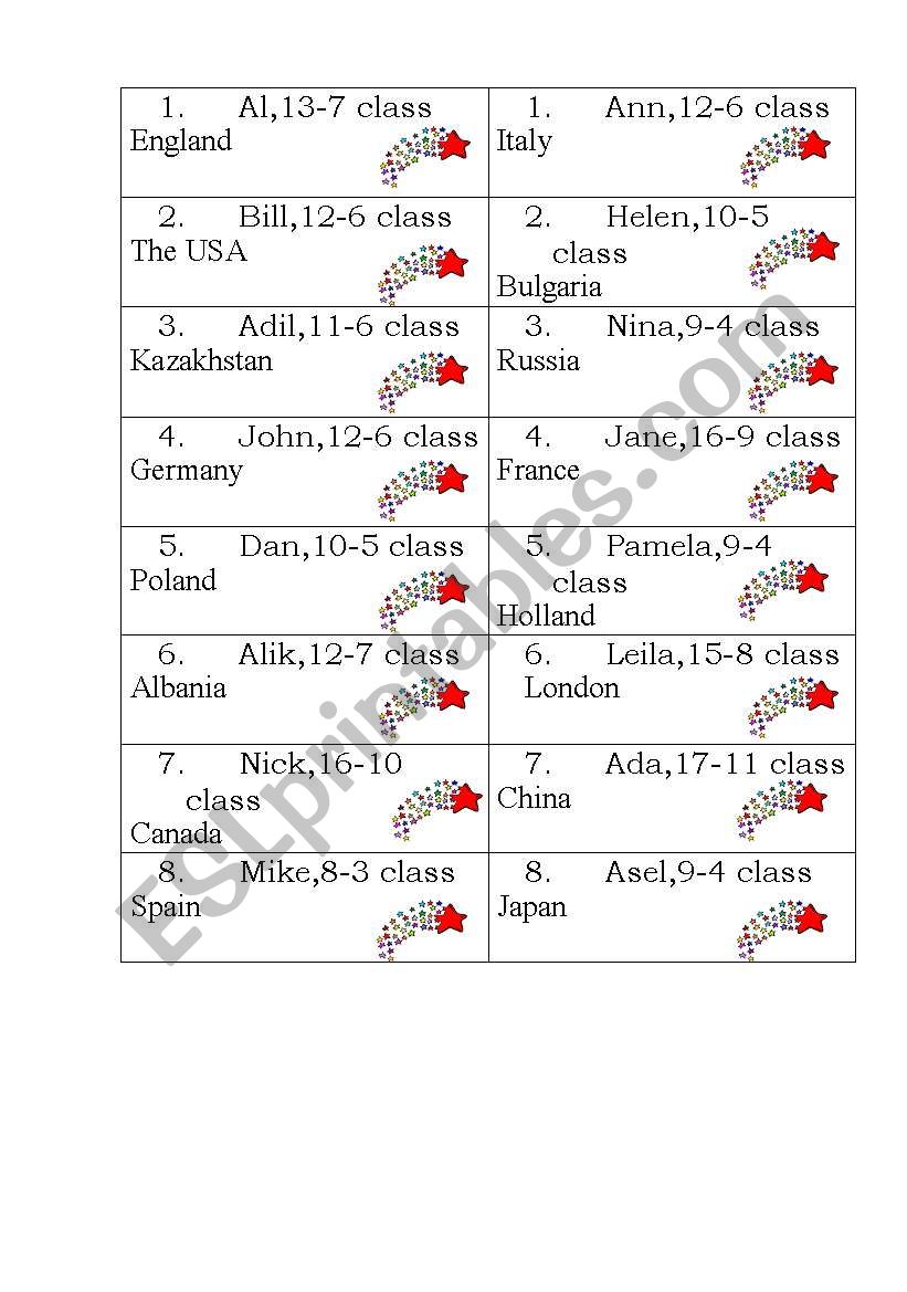 Cards worksheet