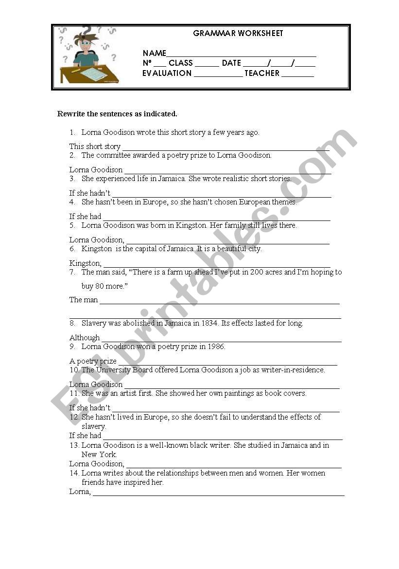 GRAMMAR WORKSHEET - Rewriting worksheet