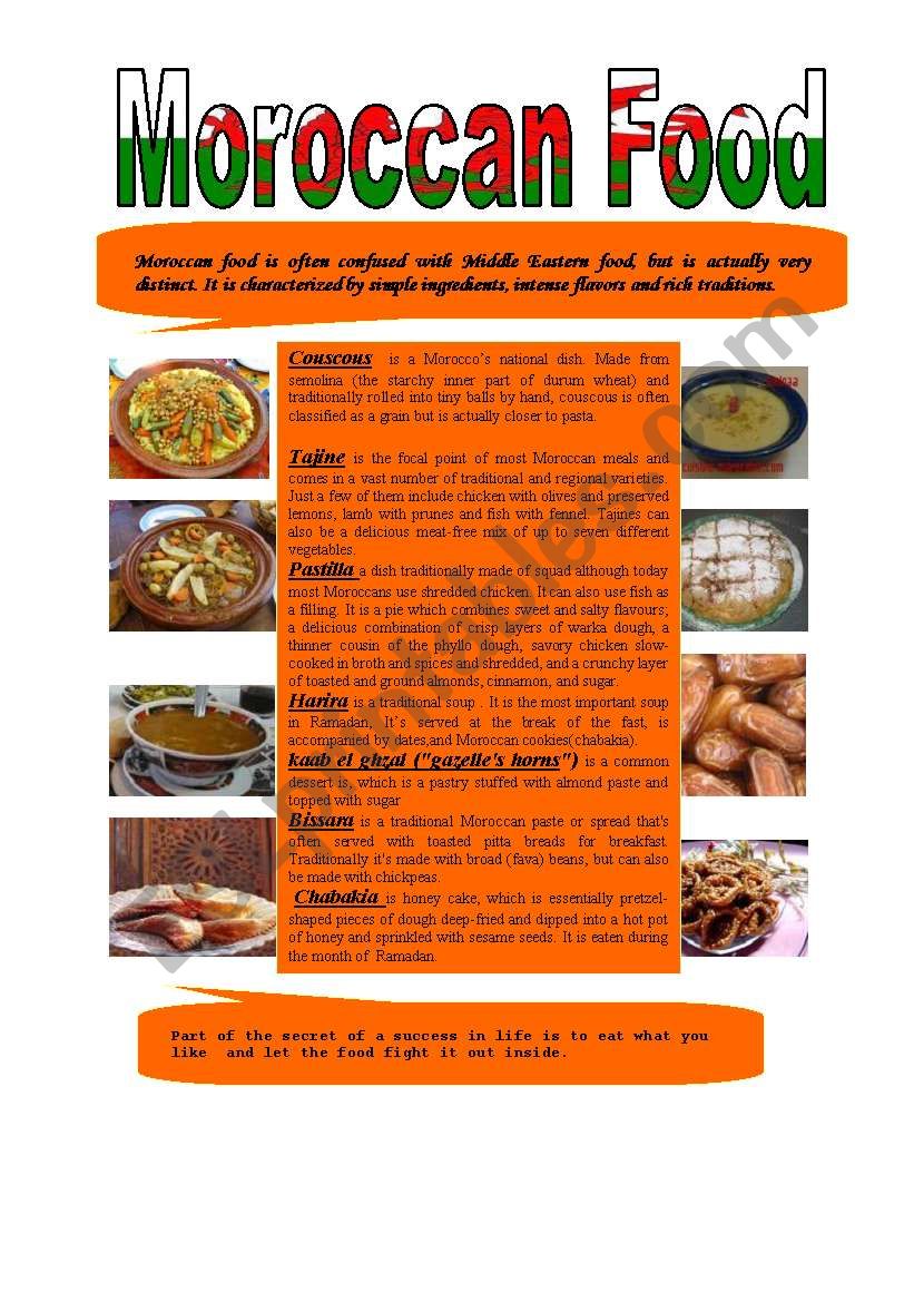 moroccan food worksheet